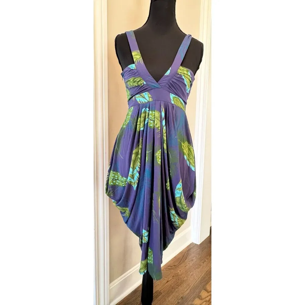 Karen Millen England Peacock Feather Draped Dress | Purple Blue | Small - Picture 3 of 10